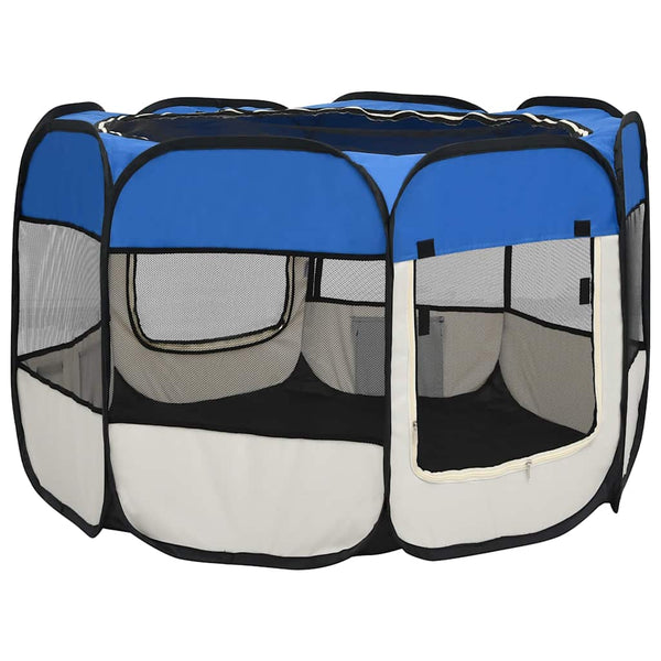 vidaXL Foldable Puppy Playpen with Carry Bag Blue 90x90x58 cm