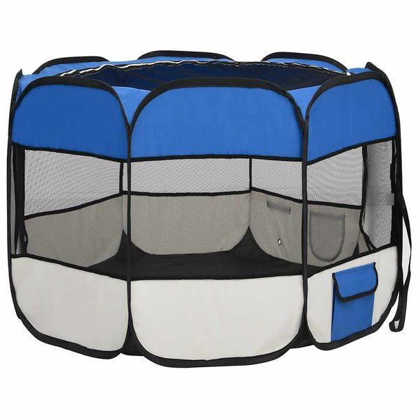 vidaXL Foldable Puppy Playpen with Carry Bag Blue 90x90x58 cm