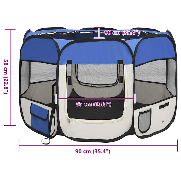vidaXL Foldable Puppy Playpen with Carry Bag Blue 90x90x58 cm