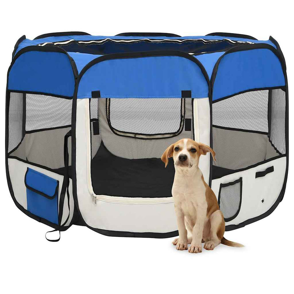 vidaXL Foldable Puppy Playpen with Carry Bag Blue 90x90x58 cm