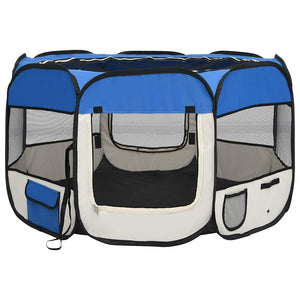 vidaXL Foldable Puppy Playpen with Carry Bag Blue 110x110x58 cm