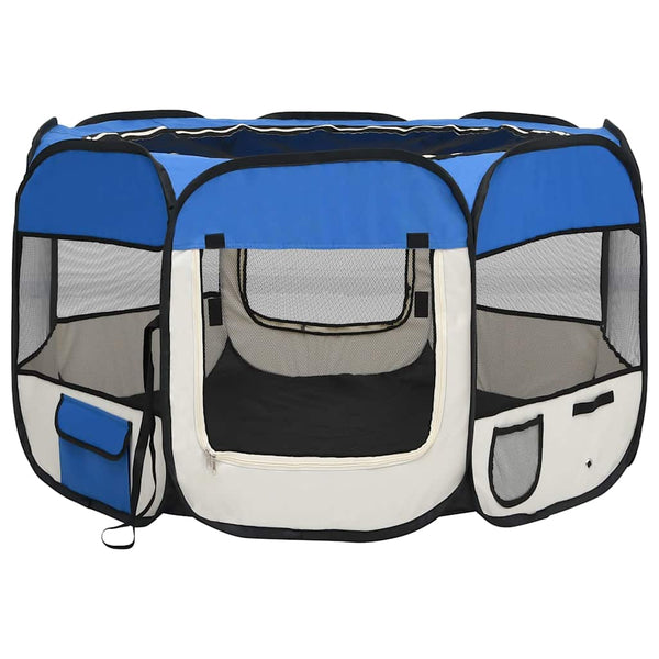 vidaXL Foldable Puppy Playpen with Carry Bag Blue 110x110x58 cm