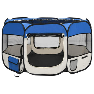 vidaXL Foldable Puppy Playpen with Carry Bag Blue 110x110x58 cm