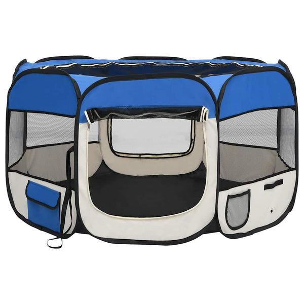 vidaXL Foldable Puppy Playpen with Carry Bag Blue 110x110x58 cm