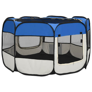 vidaXL Foldable Puppy Playpen with Carry Bag Blue 110x110x58 cm