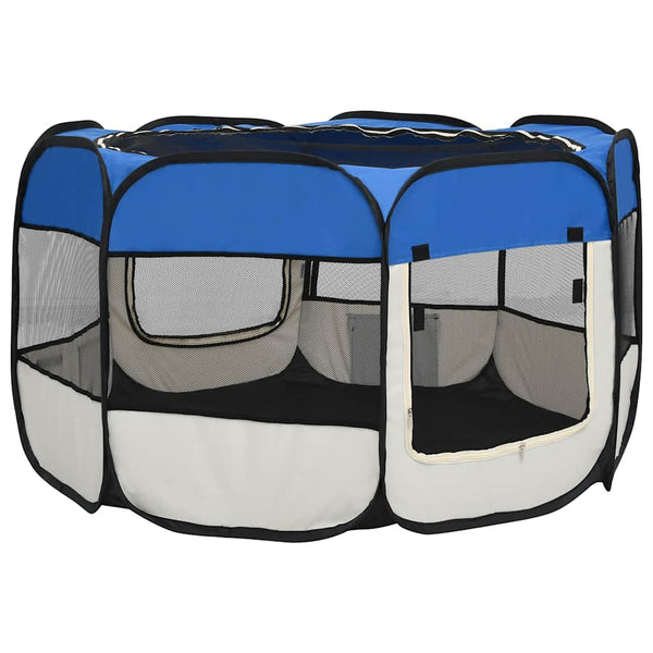 vidaXL Foldable Puppy Playpen with Carry Bag Blue 110x110x58 cm