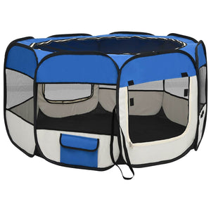 vidaXL Foldable Puppy Playpen with Carry Bag Blue 110x110x58 cm