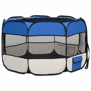 vidaXL Foldable Puppy Playpen with Carry Bag Blue 110x110x58 cm