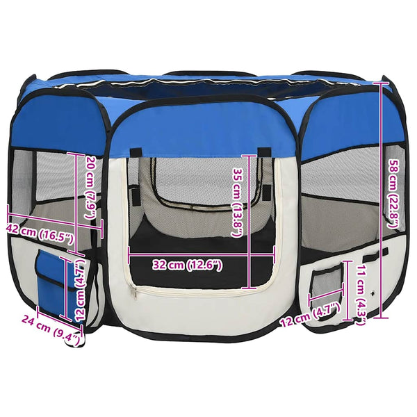vidaXL Foldable Puppy Playpen with Carry Bag Blue 110x110x58 cm