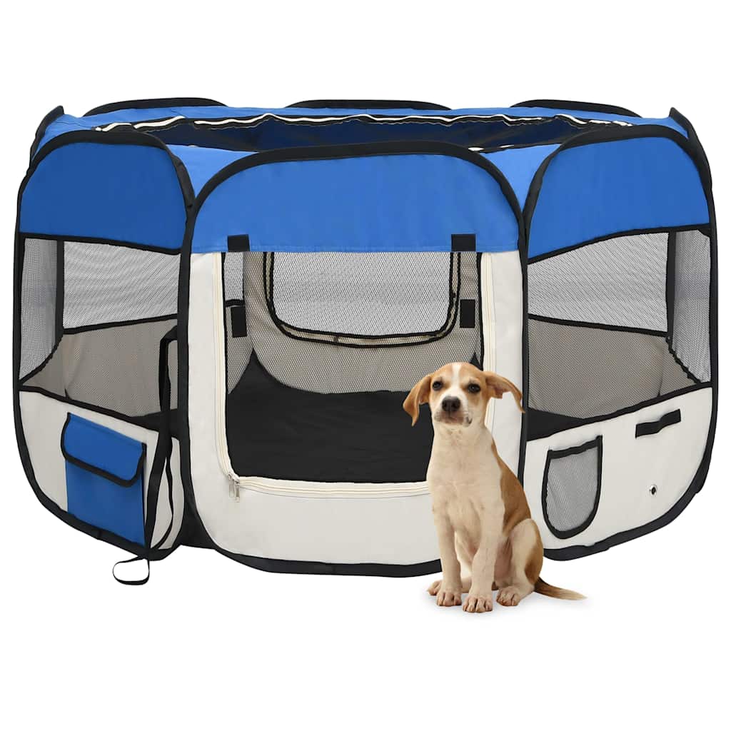 vidaXL Foldable Puppy Playpen with Carry Bag Blue 110x110x58 cm