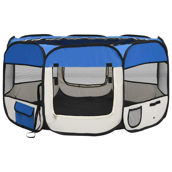 vidaXL Foldable Puppy Playpen with Carry Bag Blue 125x125x61 cm