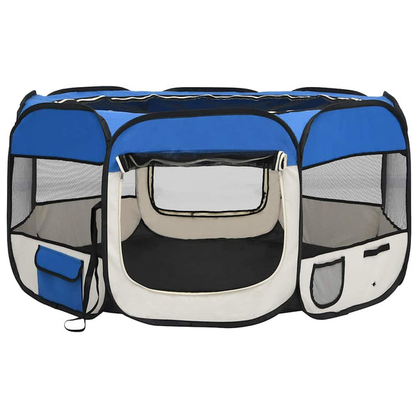 vidaXL Foldable Puppy Playpen with Carry Bag Blue 125x125x61 cm