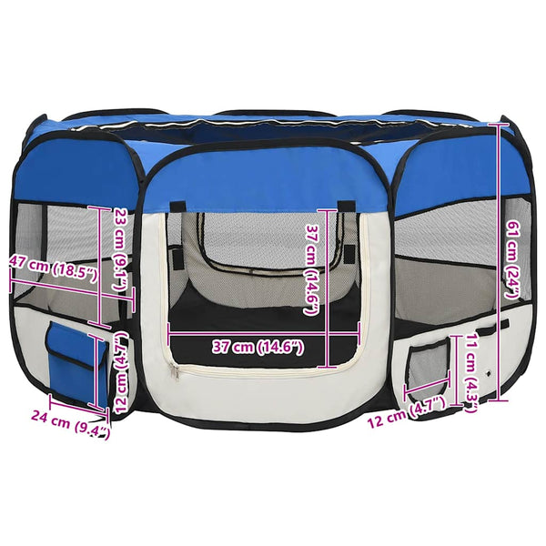 vidaXL Foldable Puppy Playpen with Carry Bag Blue 125x125x61 cm