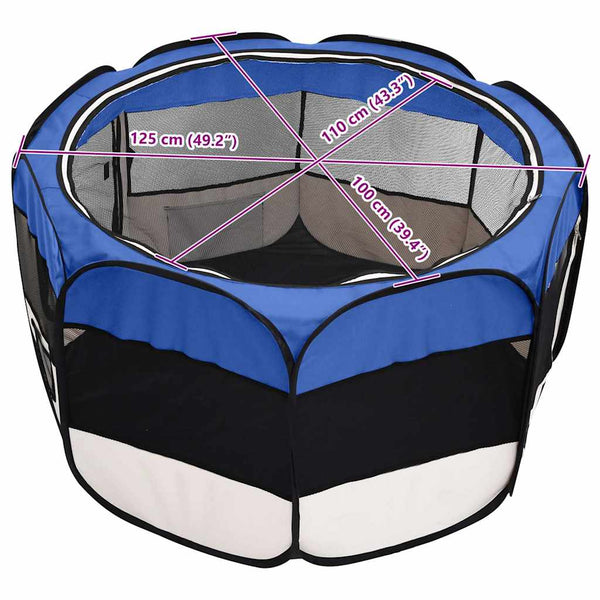 vidaXL Foldable Puppy Playpen with Carry Bag Blue 125x125x61 cm