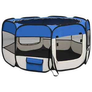 vidaXL Foldable Puppy Playpen with Carry Bag Blue 125x125x61 cm