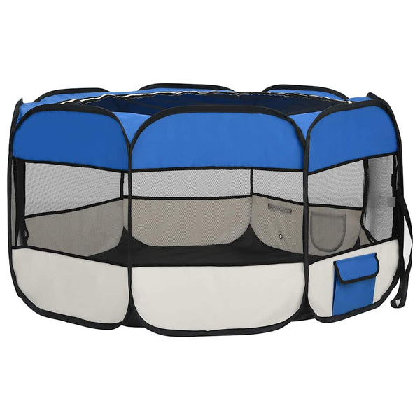 vidaXL Foldable Puppy Playpen with Carry Bag Blue 125x125x61 cm