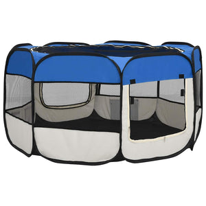 vidaXL Foldable Puppy Playpen with Carry Bag Blue 125x125x61 cm