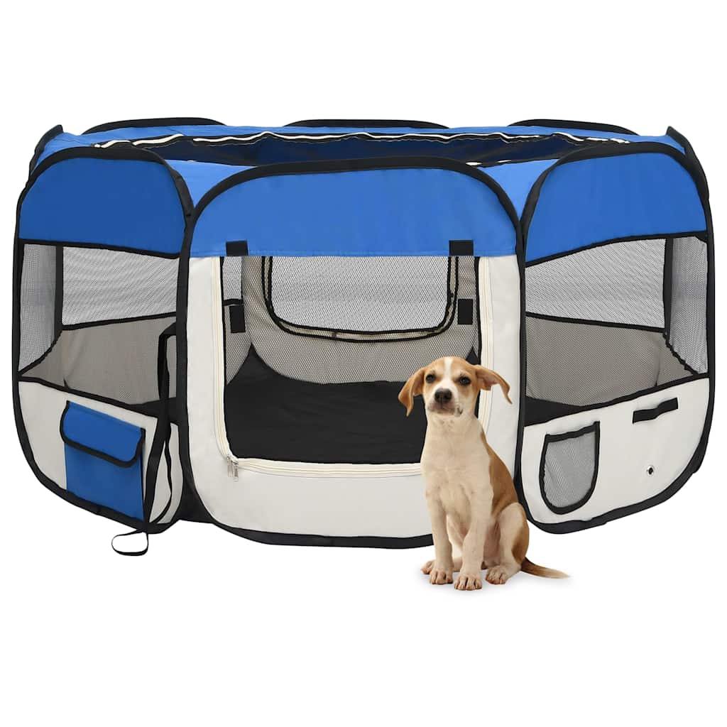 vidaXL Foldable Puppy Playpen with Carry Bag Blue 125x125x61 cm