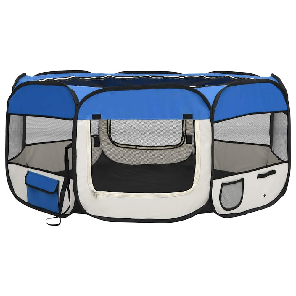 vidaXL Foldable Puppy Playpen with Carry Bag Blue 145x145x61 cm