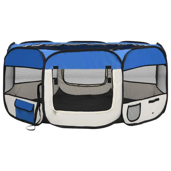 vidaXL Foldable Puppy Playpen with Carry Bag Blue 145x145x61 cm