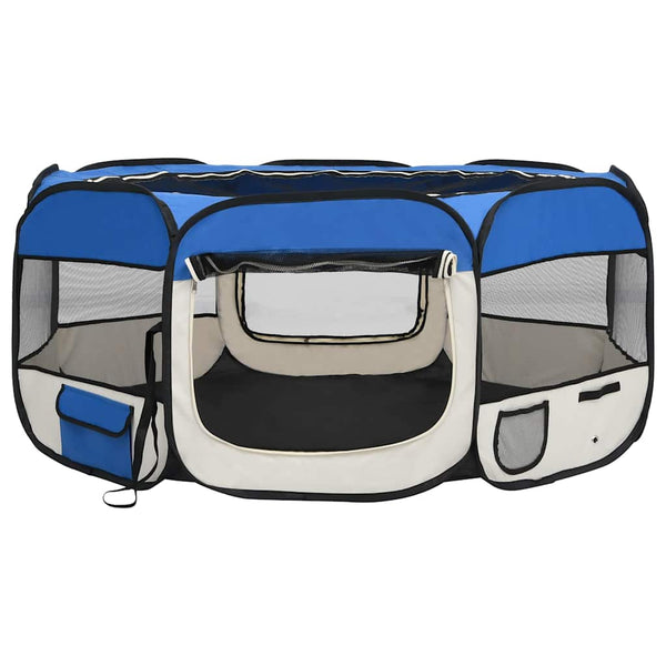 vidaXL Foldable Puppy Playpen with Carry Bag Blue 145x145x61 cm