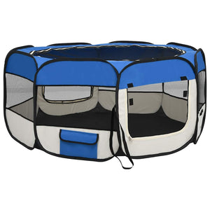 vidaXL Foldable Puppy Playpen with Carry Bag Blue 145x145x61 cm