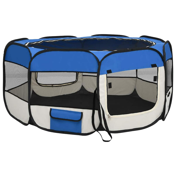 vidaXL Foldable Puppy Playpen with Carry Bag Blue 145x145x61 cm