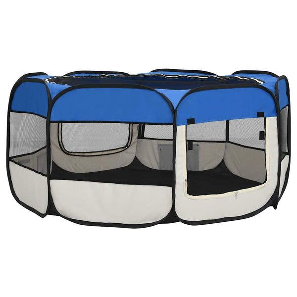 vidaXL Foldable Puppy Playpen with Carry Bag Blue 145x145x61 cm