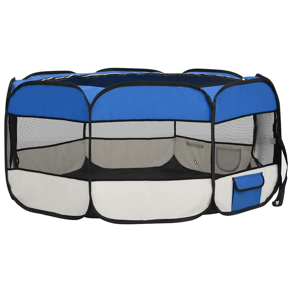 vidaXL Foldable Puppy Playpen with Carry Bag Blue 145x145x61 cm