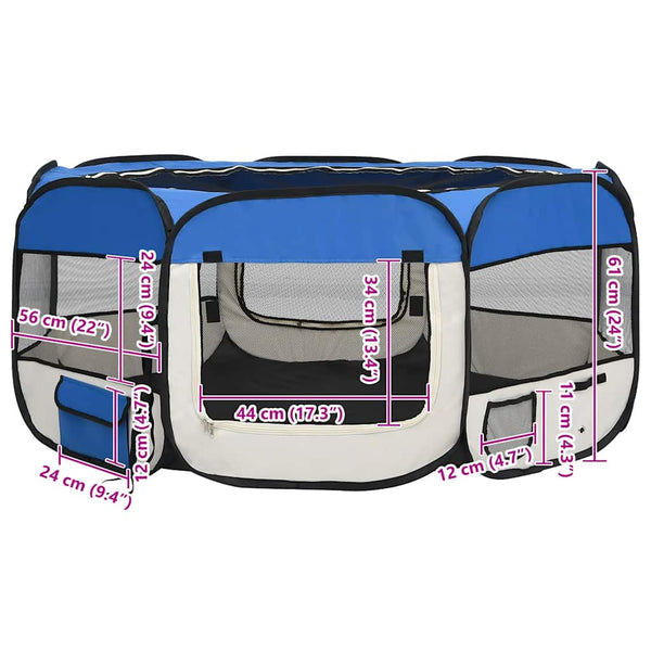 vidaXL Foldable Puppy Playpen with Carry Bag Blue 145x145x61 cm