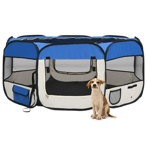 vidaXL Foldable Puppy Playpen with Carry Bag Blue 145x145x61 cm