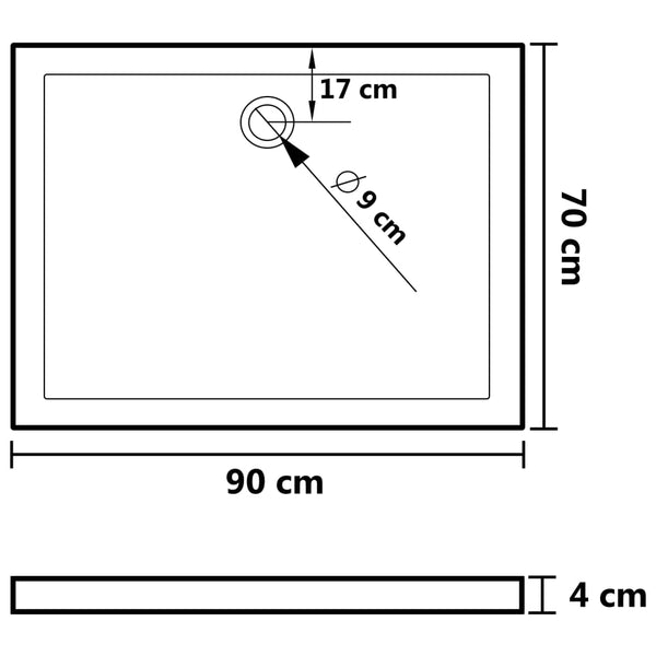 vidaXL Shower Tray Anti-Slip White 90x70x4 cm ABS