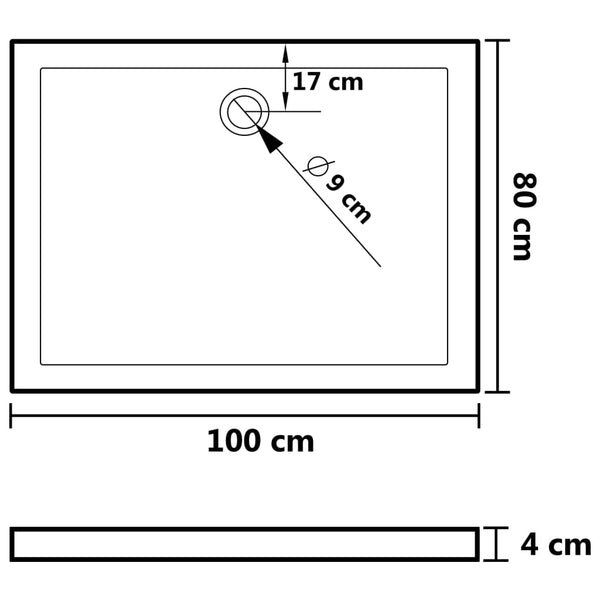 vidaXL Anti-Slip Shower Tray White 80x100x4 cm ABS