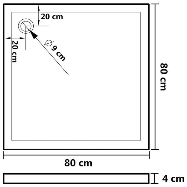 vidaXL Shower Tray ABS Square White 80x80 cm