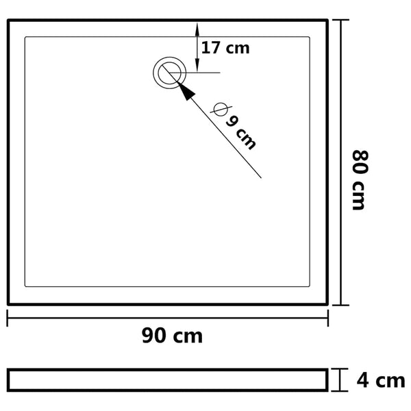 Duschtasse ABS Rechteckig Schwarz 80x90 cm