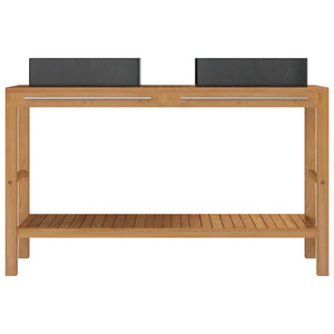 vidaXL Teak Solid Wood Vanity with Black Marble Sink