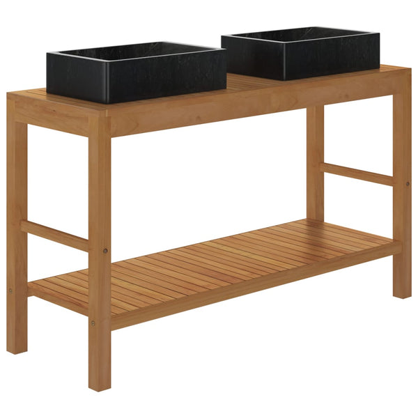 vidaXL Teak Solid Wood Vanity with Black Marble Sink