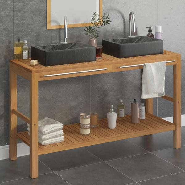 vidaXL Teak Solid Wood Vanity with Black Marble Sink