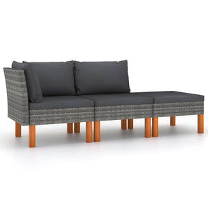 vidaXL 3-Piece Garden Lounge Set Poly Rattan and Solid Eucalyptus Wood