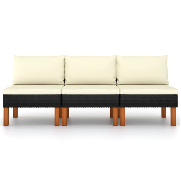 vidaXL Middle Sofa Sections 3 pcs Poly Rattan and Solid Eucalyptus Wood