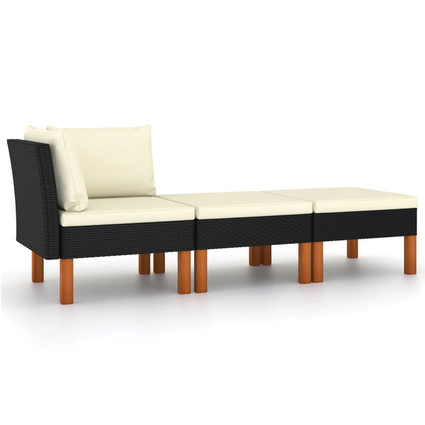vidaXL 3-Piece Garden Lounge Set Poly Rattan and Solid Eucalyptus Wood