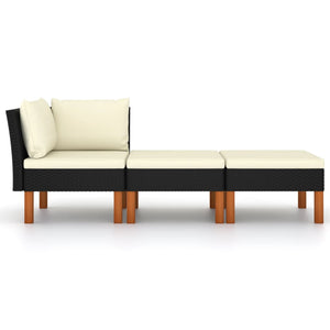 vidaXL 3-Piece Garden Lounge Set Poly Rattan and Solid Eucalyptus Wood