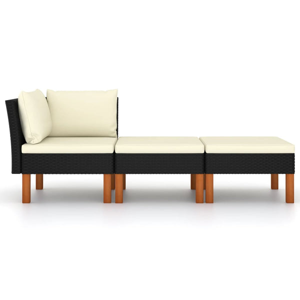 vidaXL 3-Piece Garden Lounge Set Poly Rattan and Solid Eucalyptus Wood