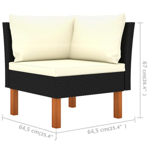 vidaXL 3-Piece Garden Lounge Set Poly Rattan and Solid Eucalyptus Wood