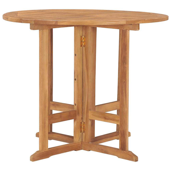 vidaXL Foldable Garden Dining Table Ø90x75 cm Solid Teak Wood