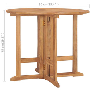 vidaXL Foldable Garden Dining Table Ø90x75 cm Solid Teak Wood