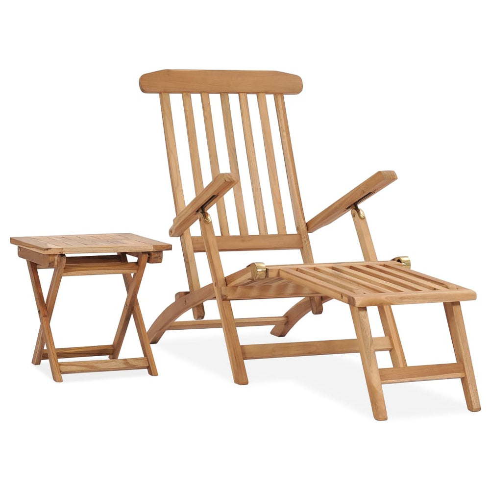 vidaXL Garden Sun Lounger with Footrest and Table Solid Teak Wood