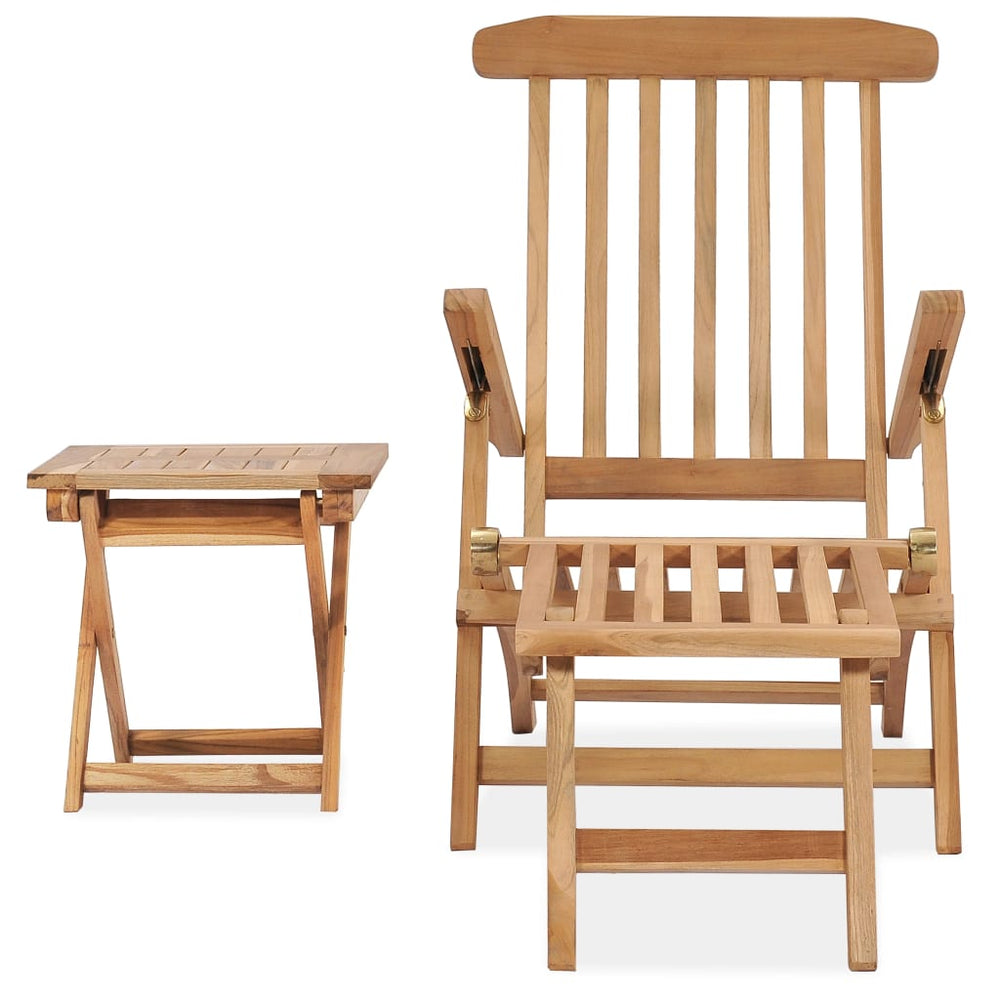 vidaXL Garden Sun Lounger with Footrest and Table Solid Teak Wood