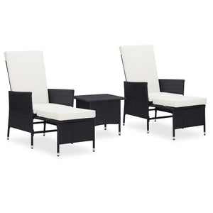 vidaXL 3-Piece Garden Lounge Set with Cushions Poly Rattan Black
