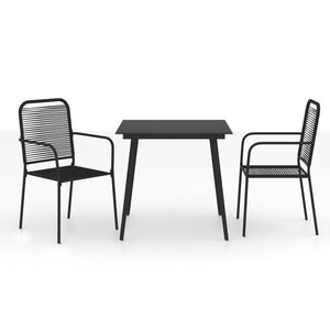 vidaXL 3-Piece Garden Dining Set Cotton Rope and Steel Black